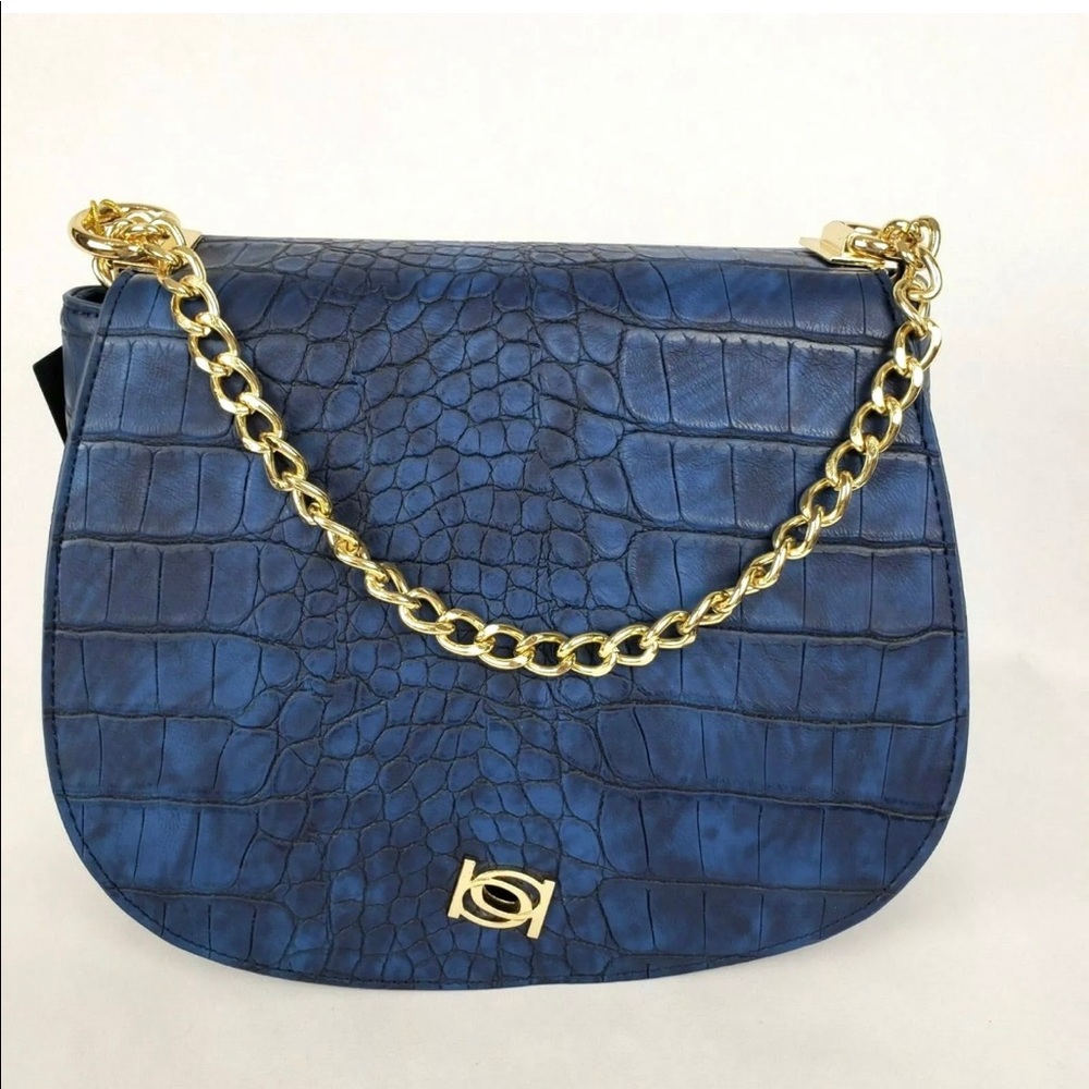 Bebe Purse Bag Blue Alligator Gold